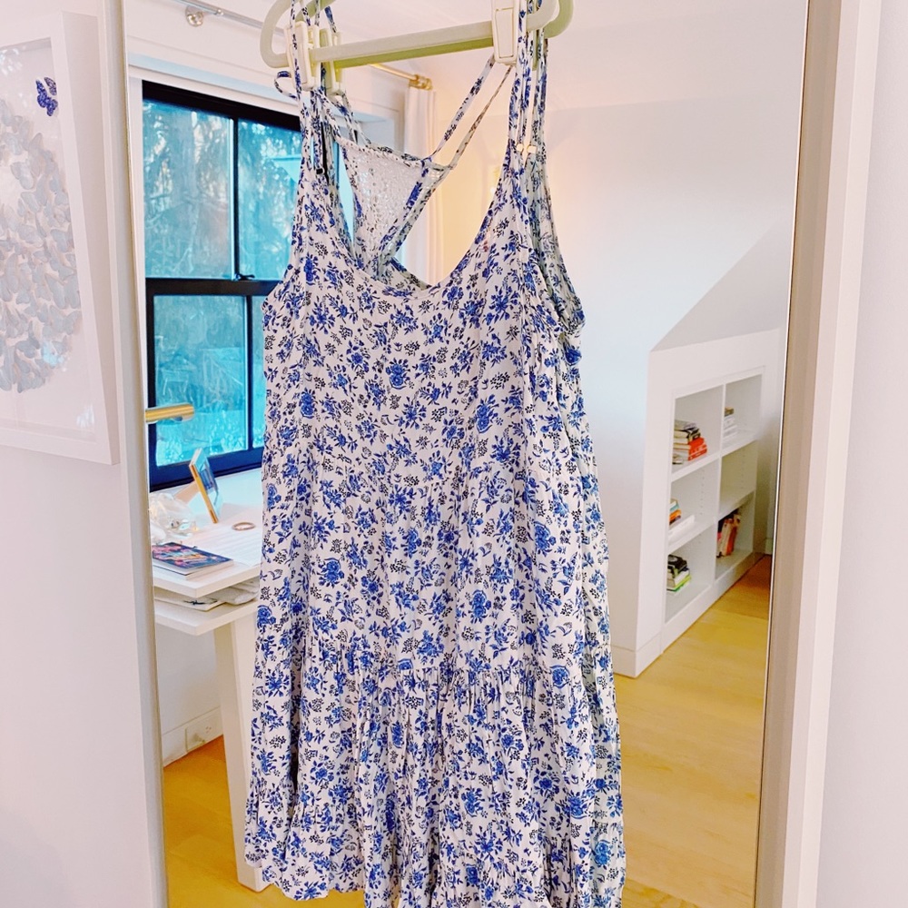 blue and white floral sundress